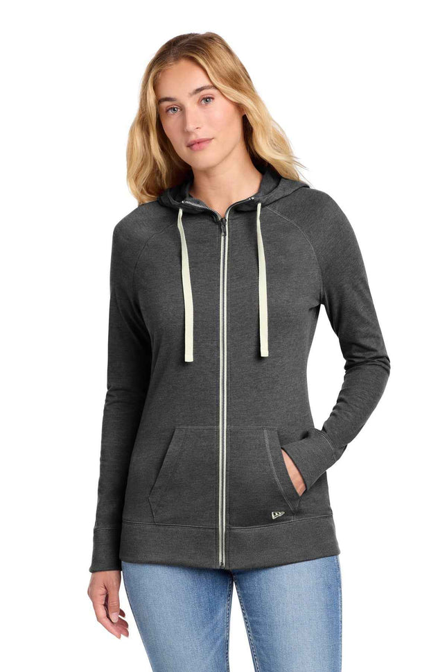 New Era Women's Sueded Cotton Blend FullZip Hoodie LNEA122 Black Heather