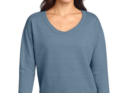 Port & Co Women's Beach Wash GarmentDyed VNeck Sweatshirt LPC098V Faded Denim
