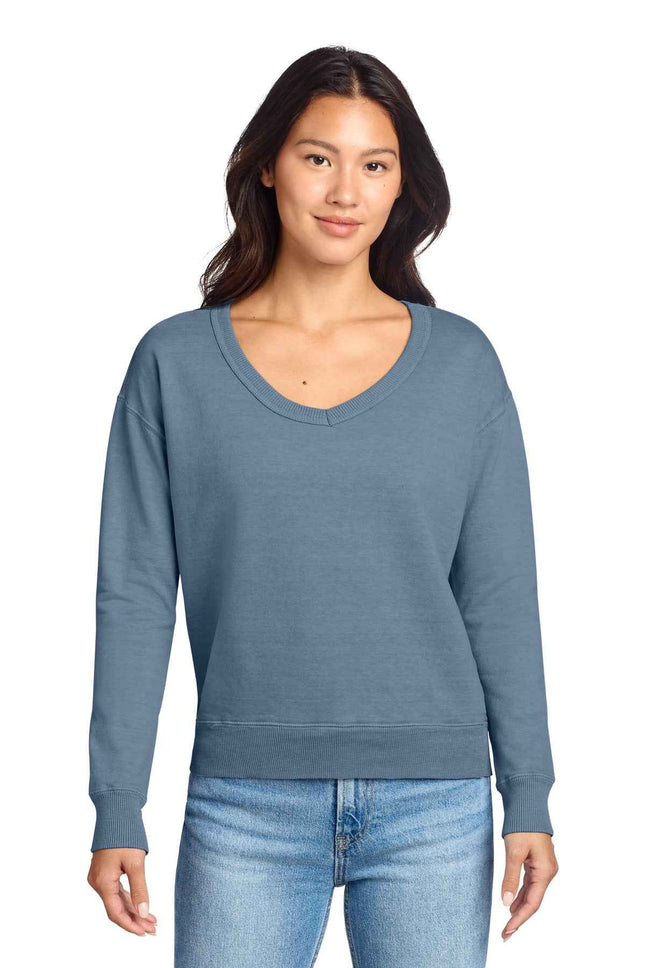 Port & Co Women's Beach Wash GarmentDyed VNeck Sweatshirt LPC098V