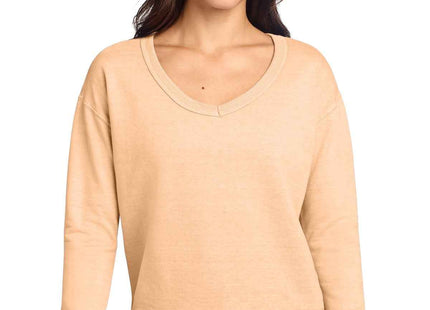 Port & Co Women's Beach Wash GarmentDyed VNeck Sweatshirt LPC098V Peach