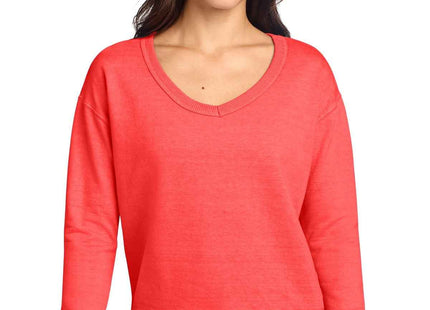Port & Co Women's Beach Wash GarmentDyed VNeck Sweatshirt LPC098V Poppy