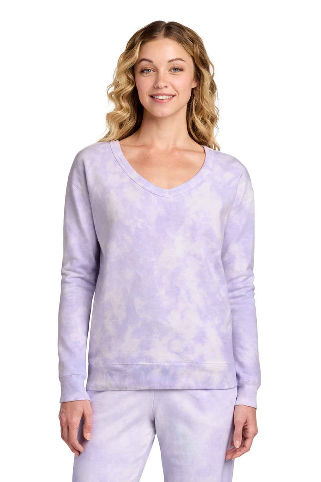 Port & Co Women's Beach Wash Cloud TieDye VNeck Sweatshirt LPC140V