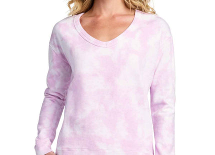 Port & Co Women's Beach Wash Cloud TieDye VNeck Sweatshirt LPC140V Cerise Pink