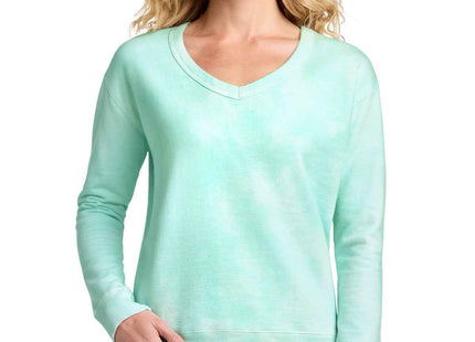 Port & Co Women's Beach Wash Cloud TieDye VNeck Sweatshirt LPC140V Cool Mint