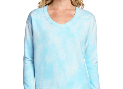 Port & Co Women's Beach Wash Cloud TieDye VNeck Sweatshirt LPC140V Glacier