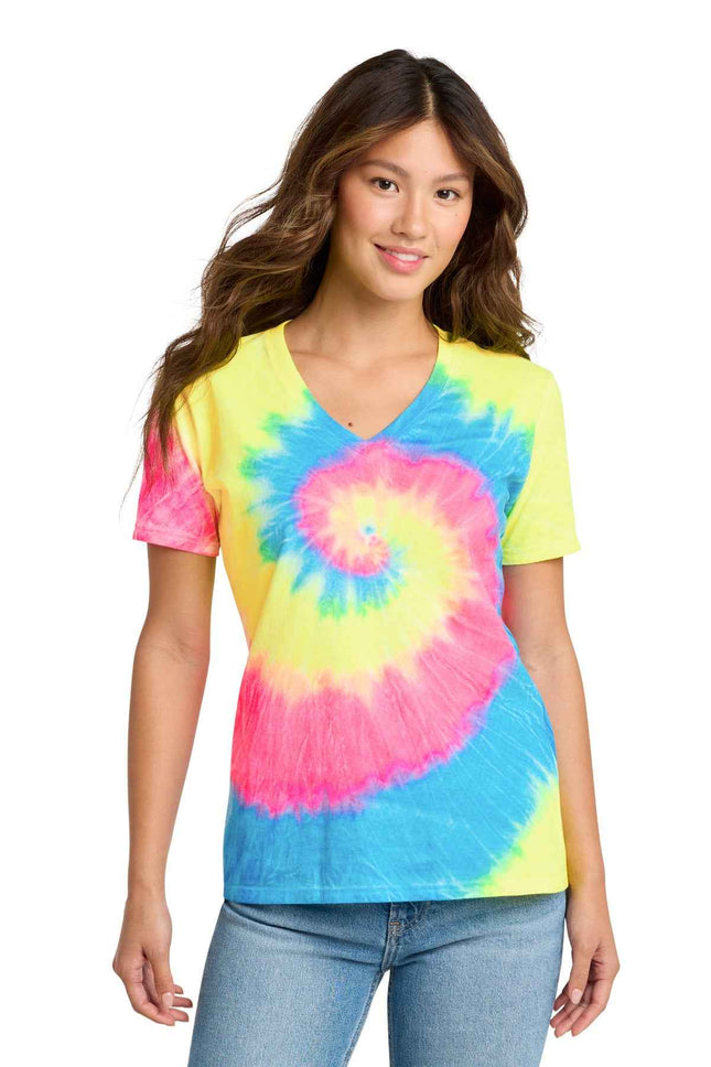 Port & Co Women's TieDye VNeck Tee LPC147V
