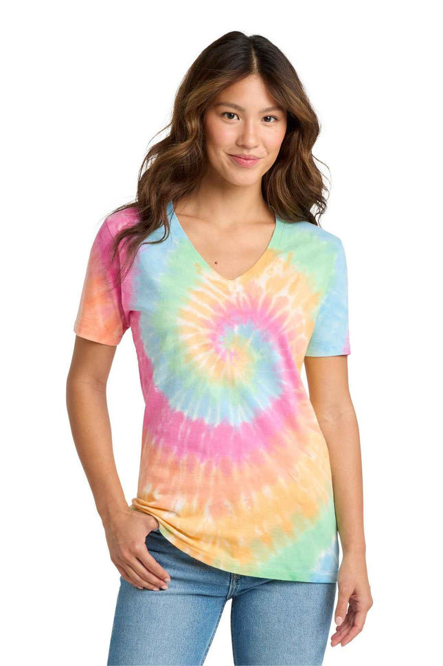 Port & Co Women's TieDye VNeck Tee LPC147V
