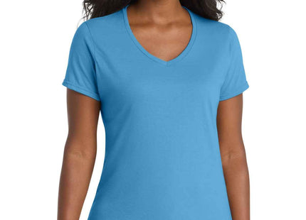 Port & Co Women's Performance Blend VNeck Tee LPC381V Aquatic Blue