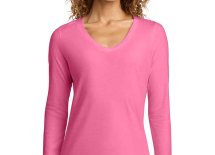 Port & Co Women's Long Sleeve Fan Favorite VNeck Tee LPC450VLS New Pink