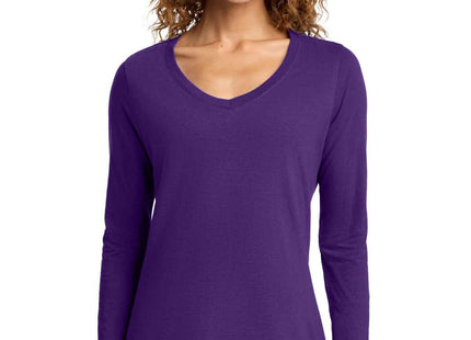 Port & Co Women's Long Sleeve Fan Favorite VNeck Tee LPC450VLS Team Purple