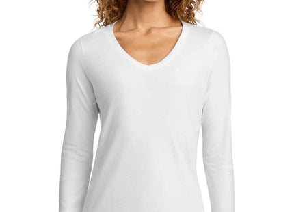 Port & Co Women's Long Sleeve Fan Favorite VNeck Tee LPC450VLS White