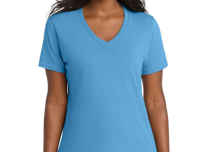 Port & Co Women's Core Cotton VNeck Tee LPC54V Aquatic Blue