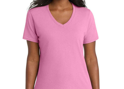 Port & Co Women's Core Cotton VNeck Tee LPC54V Candy Pink