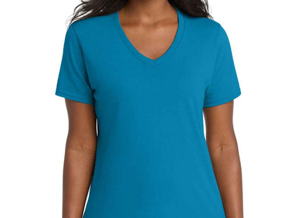Port & Co Women's Core Cotton VNeck Tee LPC54V Neon Blue