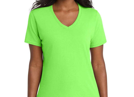Port & Co Women's Core Cotton VNeck Tee LPC54V Neon Green