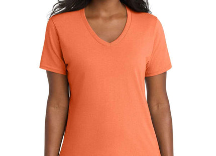 Port & Co Women's Core Cotton VNeck Tee LPC54V Neon Orange