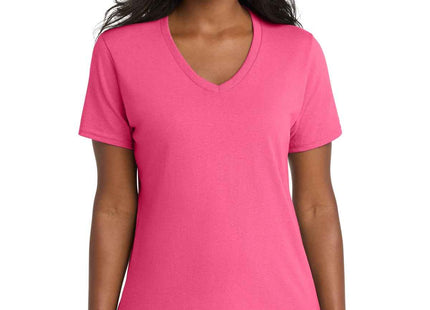 Port & Co Women's Core Cotton VNeck Tee LPC54V Neon Pink