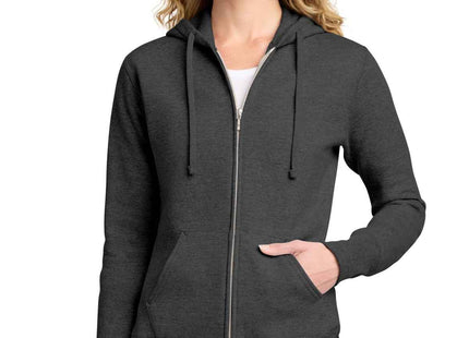 Port & Co Women's Core Fleece FullZip Hooded Sweatshirt LPC78ZH Dark Heather Grey