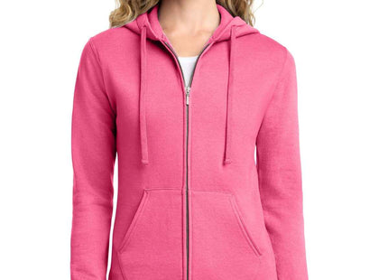 Port & Co Women's Core Fleece FullZip Hooded Sweatshirt LPC78ZH Neon Pink