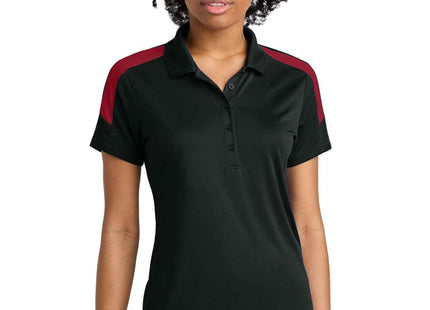 SportTek Women's Competitor United Polo LST104 Black Deep Red