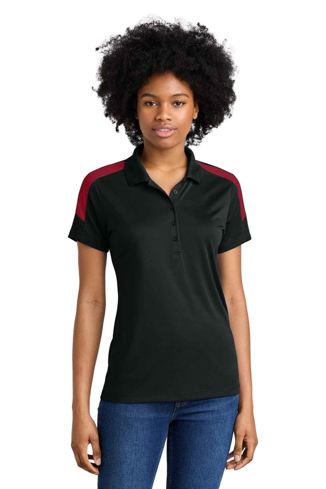 SportTek Women's Competitor United Polo LST104 Black Deep Red