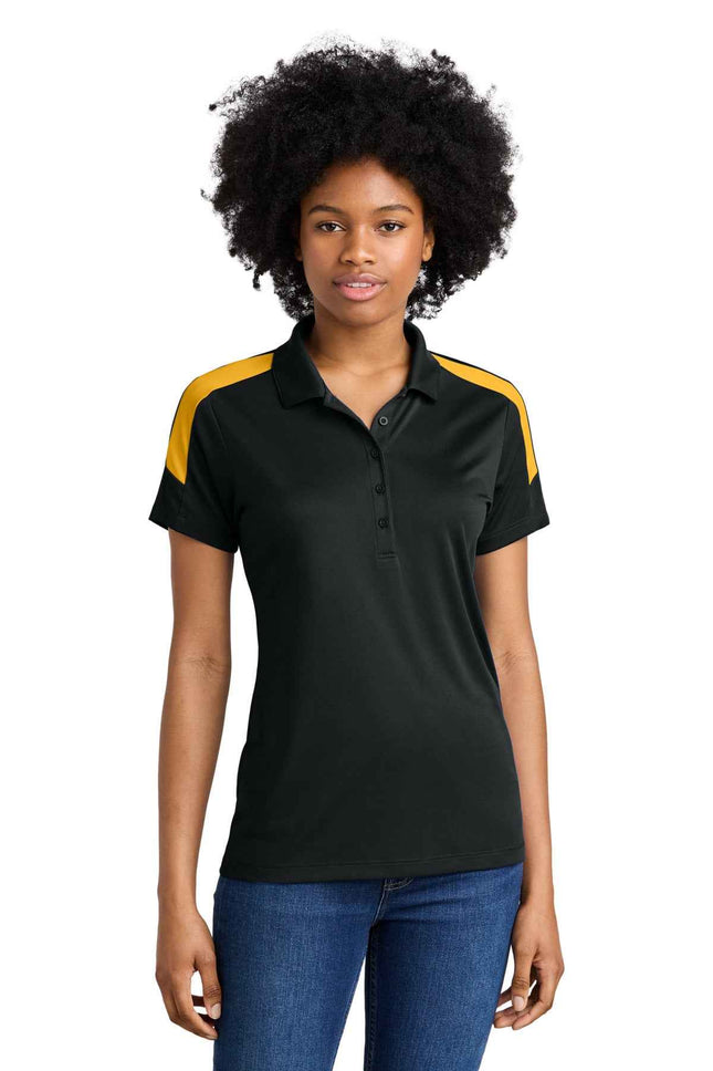 SportTek Women's Competitor United Polo LST104 Black Gold