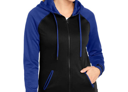 SportTek Women's SportWick Varsity Fleece FullZip Hooded Jacket LST236 Black True Royal