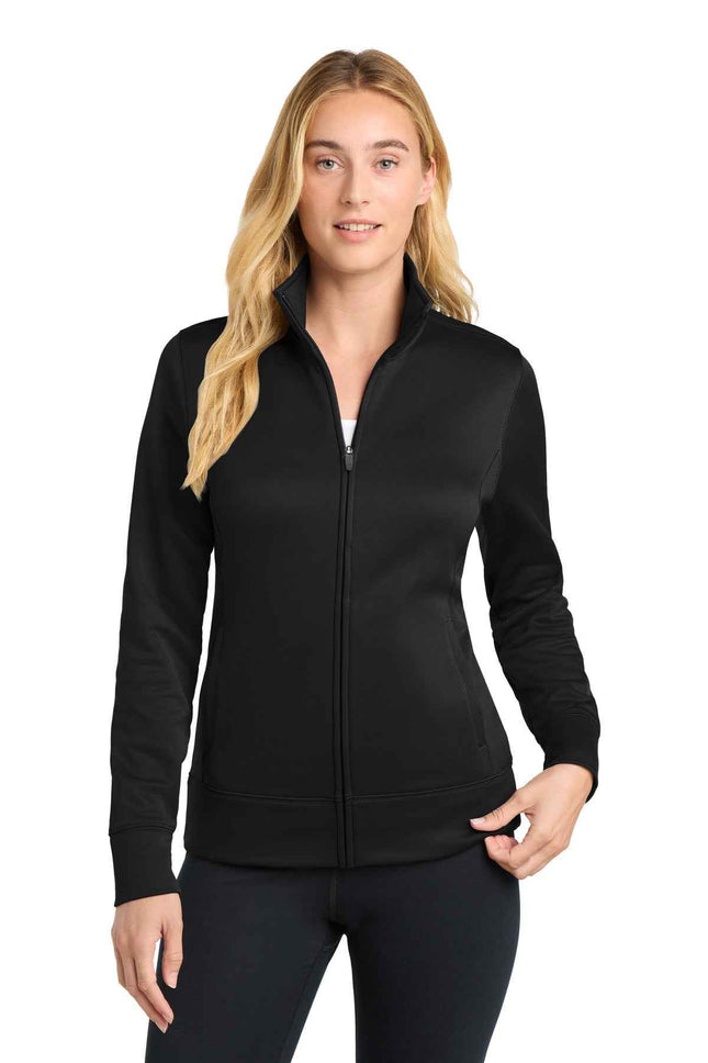 SportTek Women's SportWick Fleece FullZip Jacket LST241 Black