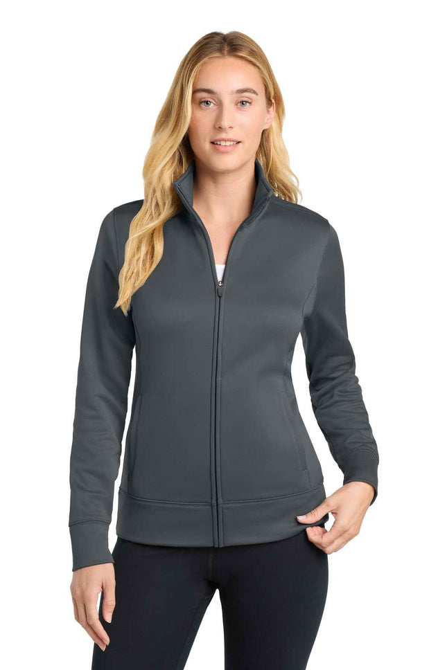 SportTek Women's SportWick Fleece FullZip Jacket LST241 Dark Smoke Grey