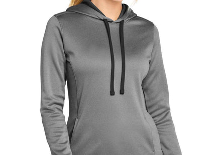 SportTek Women's PosiCharge SportWick Heather Fleece Hooded Pullover LST264 Black Heather
