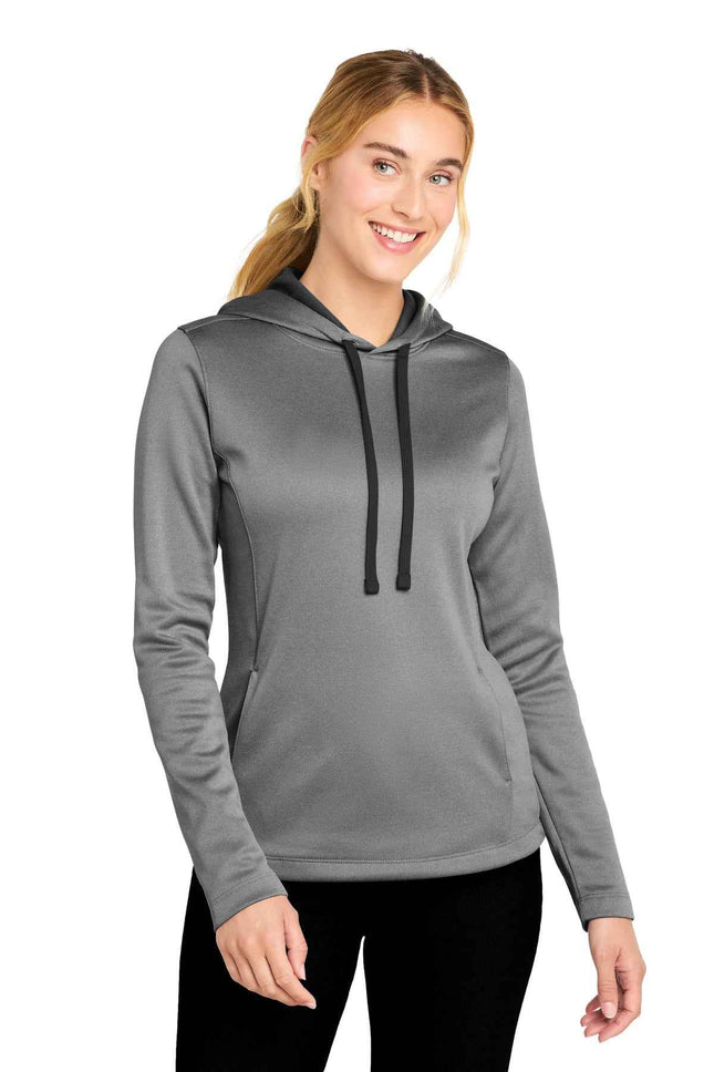 SportTek Women's PosiCharge SportWick Heather Fleece Hooded Pullover LST264 Black Heather