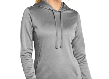 SportTek Women's PosiCharge SportWick Heather Fleece Hooded Pullover LST264 Dark Silver Heather