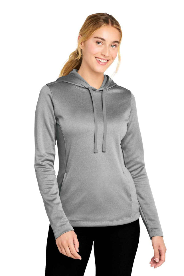SportTek Women's PosiCharge SportWick Heather Fleece Hooded Pullover LST264 Dark Silver Heather