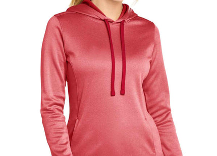 SportTek Women's PosiCharge SportWick Heather Fleece Hooded Pullover LST264 Deep Red Heather
