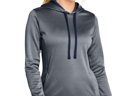 SportTek Women's PosiCharge SportWick Heather Fleece Hooded Pullover LST264 True Navy Heather