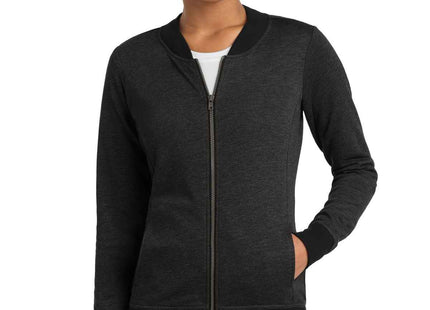 SportTek Women's Lightweight French Terry Bomber LST274 Heather Black