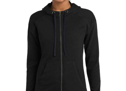 SportTek Women's PosiCharge TriBlend Wicking Fleece FullZip Hooded Jacket LST293 Black Triad Solid