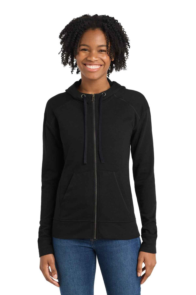 SportTek Women's PosiCharge TriBlend Wicking Fleece FullZip Hooded Jacket LST293 Black Triad Solid