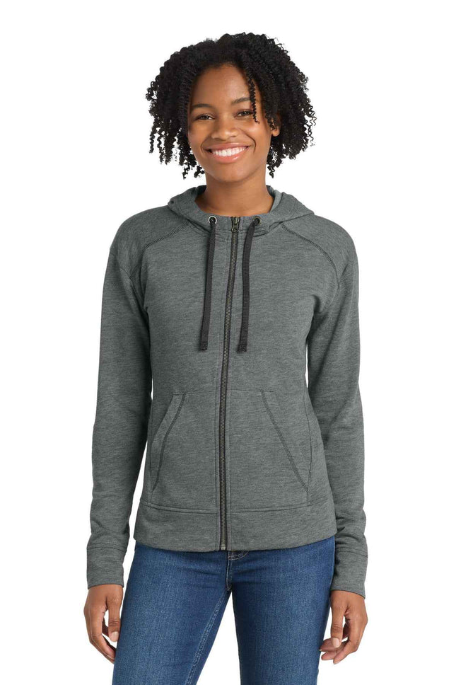SportTek Women's PosiCharge TriBlend Wicking Fleece FullZip Hooded Jacket LST293 Dark Grey Heather