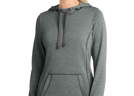 SportTek Women's PosiCharge TriBlend Wicking Fleece Hooded Pullover LST296 Dark Grey Heather