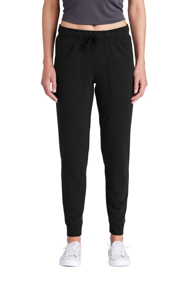 SportTek Women's PosiCharge TriBlend Wicking Fleece Jogger LST299 Black Triad Solid