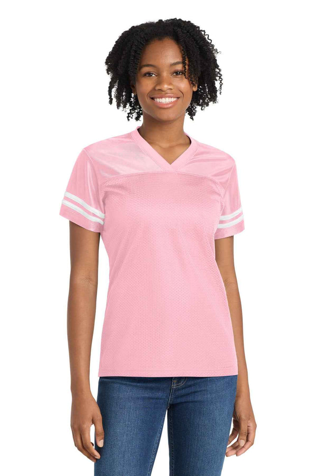 SportTek Women's PosiCharge Replica Jersey LST307 Light Pink White