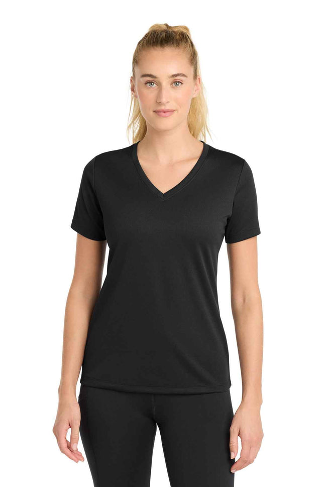 SportTek Women's PosiCharge RacerMesh VNeck Tee LST340 Black