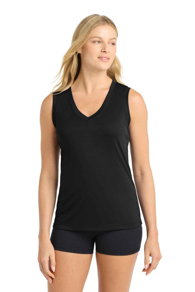 SportTek Women's Sleeveless PosiCharge Competitor VNeck Tee LST352 Black