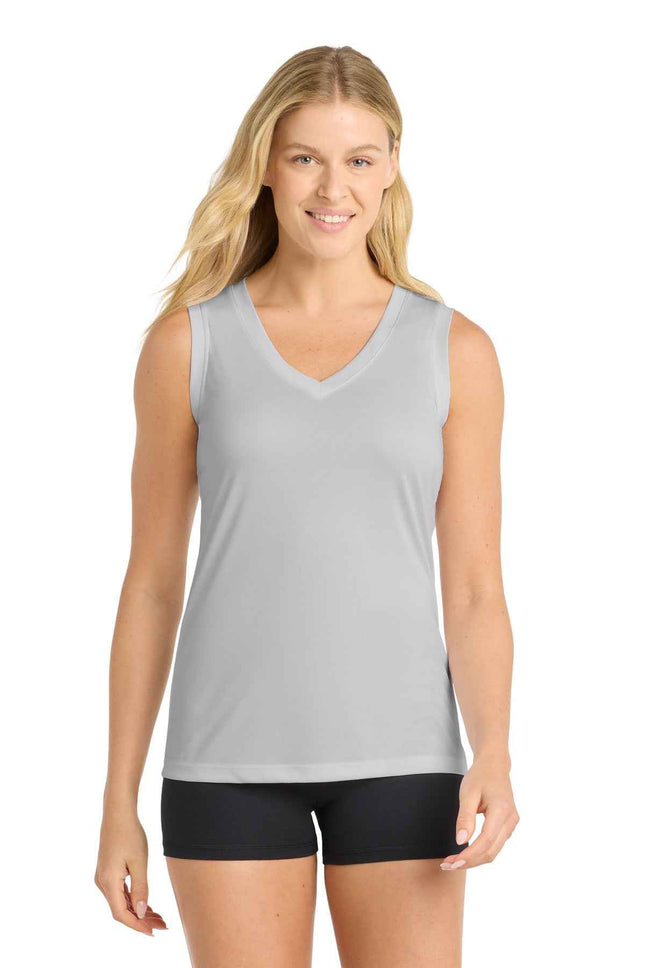 SportTek Women's Sleeveless PosiCharge Competitor VNeck Tee LST352 Silver