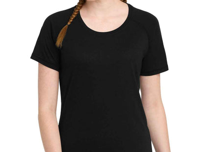 SportTek Women's PosiCharge TriBlend Wicking Scoop Neck Raglan Tee LST400 Black Triad Solid