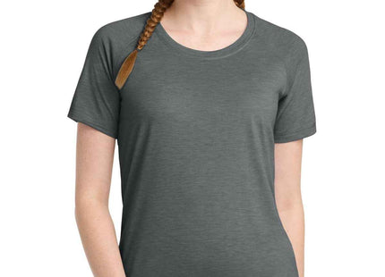 SportTek Women's PosiCharge TriBlend Wicking Scoop Neck Raglan Tee LST400 Dark Grey Heather