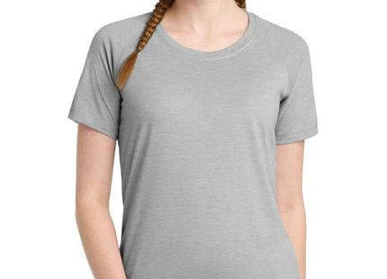 SportTek Women's PosiCharge TriBlend Wicking Scoop Neck Raglan Tee LST400 Light Grey Heather