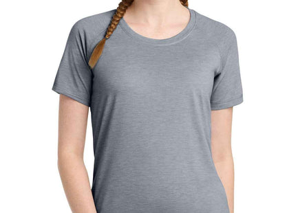 SportTek Women's PosiCharge TriBlend Wicking Scoop Neck Raglan Tee LST400 True Navy Heather