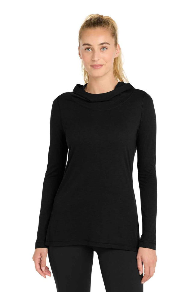 SportTek Women's PosiCharge TriBlend Wicking Long Sleeve Hoodie LST406 Black Triad Solid